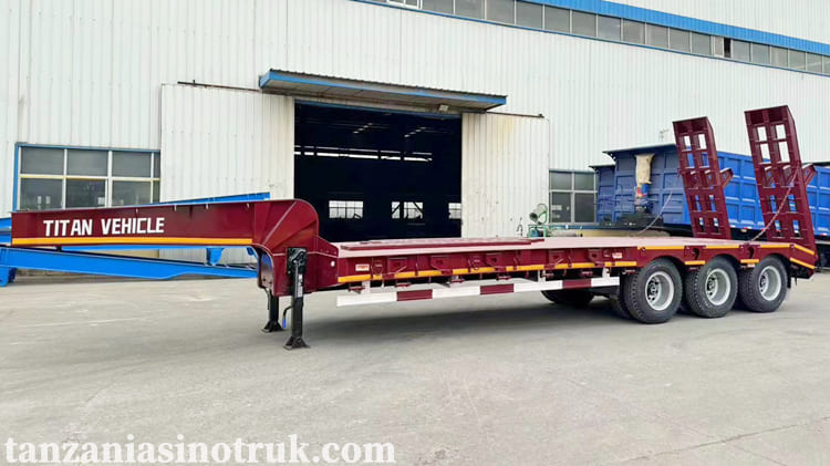 Tri Axle 80 Tons Low Bed Semi Trailer for Sale in Tanzania Dar es Salaam 