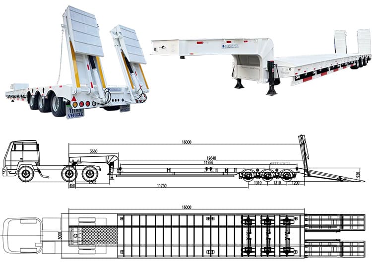 Tri Axle Semi Low Bed Trailer for Sale | Lowbed for Sale with Folding Ramps