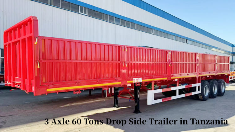 3 Axle 60 Tons Drop Side Semi Trailer for Sale in Tanzania Dar es Salaam 