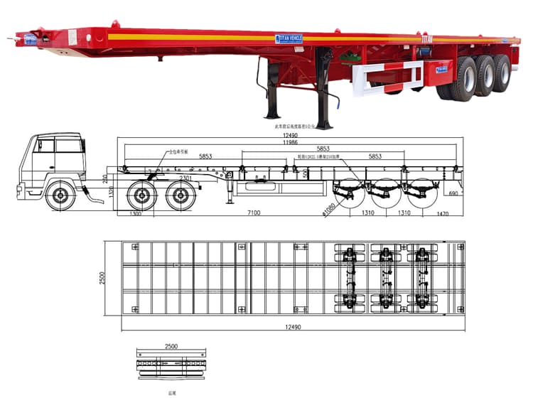3 Axle 40 Feet Semi Truck Flatbed Trailer for Sale in Tanzania