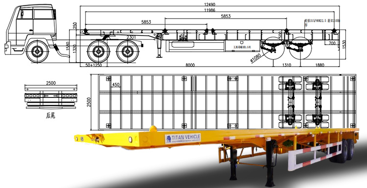 2 Axle 40 Ft Flatbed Container Trailer