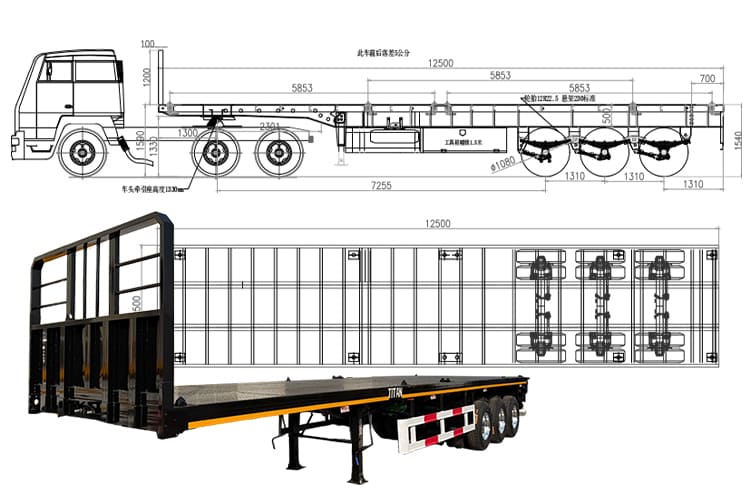 3 Axle 40 Foot Container Flatbed Semi Trailer for Sale in Tanzania