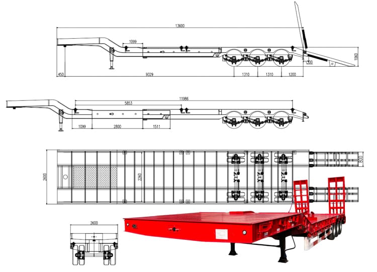 3 Axle 60 Ton Lowbed Semi Trailer for Sale in Dar es Salaam Tanzania