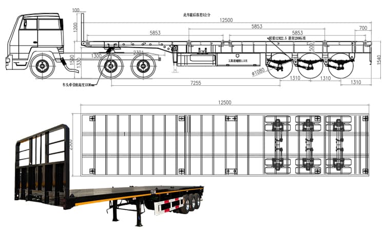 40 Foot Tri Axle Flat Deck Semi Trailer for Sale in Zambia