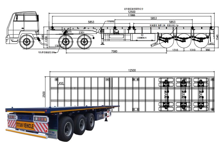 Tri Axle Semi Truck Flatbed Trailer for Sale in Zambia